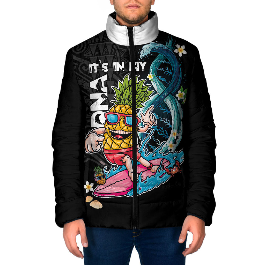 Hawaii Pineapple Surfing Padded Jacket It's in My DNA - Kakau and Polynesian Pattern LT03 Men Black - Polynesian Pride