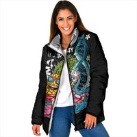 Hawaii Pineapple Surfing Padded Jacket It's in My DNA - Kakau and Polynesian Pattern LT03 Women Black - Polynesian Pride