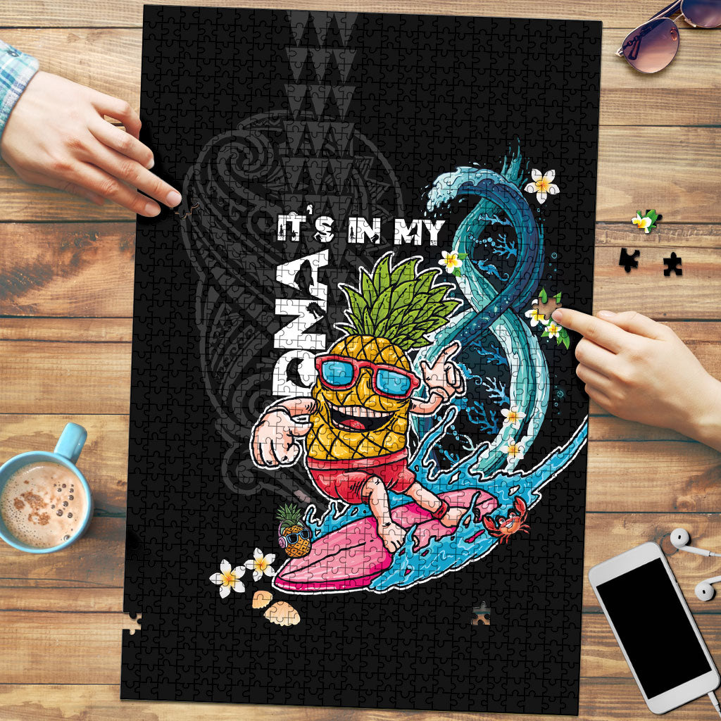 Hawaii Pineapple Surfing Puzzle It's in My DNA - Kakau and Polynesian Pattern LT03 Black - Polynesian Pride