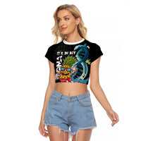 Hawaii Pineapple Surfing Raglan Cropped T Shirt It's in My DNA - Kakau and Polynesian Pattern LT03 Female Black - Polynesian Pride