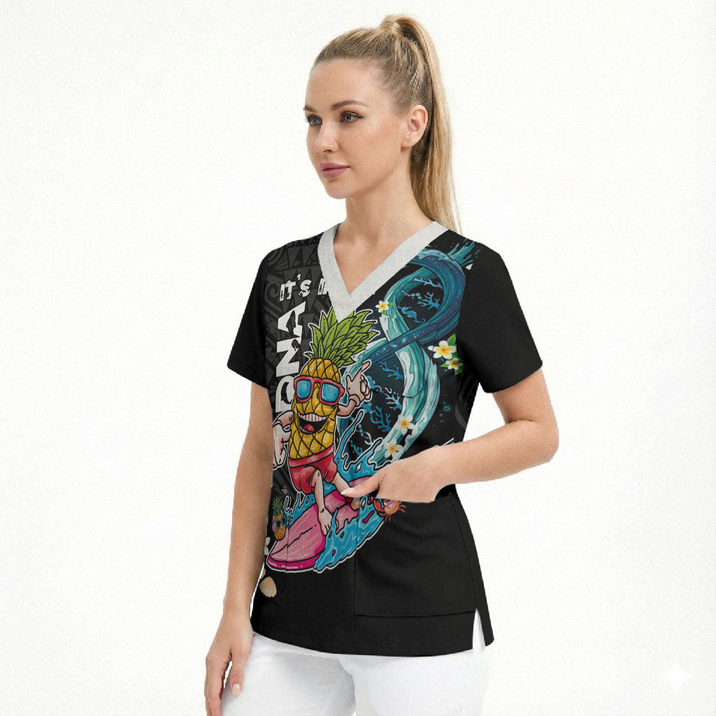 Hawaii Pineapple Surfing Scrub Top It's in My DNA - Kakau and Polynesian Pattern LT03 - Polynesian Pride