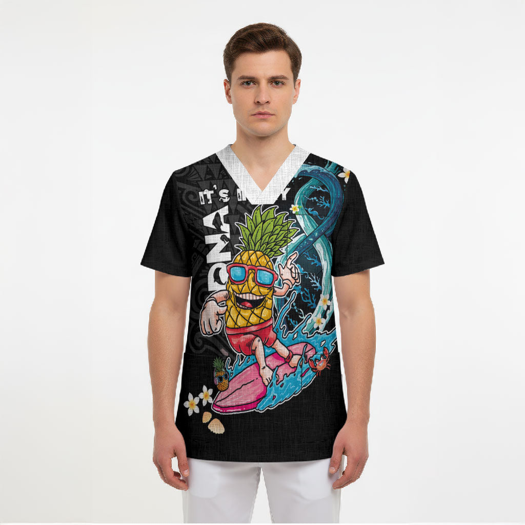 Hawaii Pineapple Surfing Scrub Top It's in My DNA - Kakau and Polynesian Pattern LT03 - Polynesian Pride