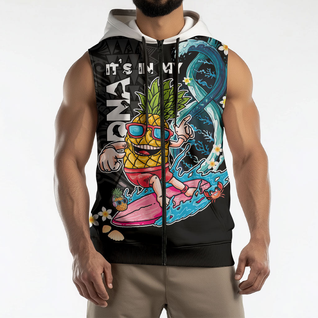 Hawaii Pineapple Surfing Sleeveless Zip Hoodie It's in My DNA - Kakau and Polynesian Pattern LT03 - Polynesian Pride