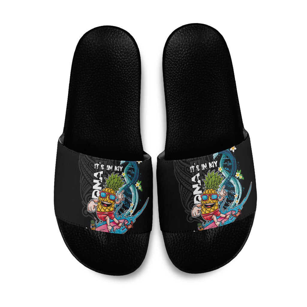 Hawaii Pineapple Surfing Slide Sandals It's in My DNA - Kakau and Polynesian Pattern LT03 Black - Polynesian Pride