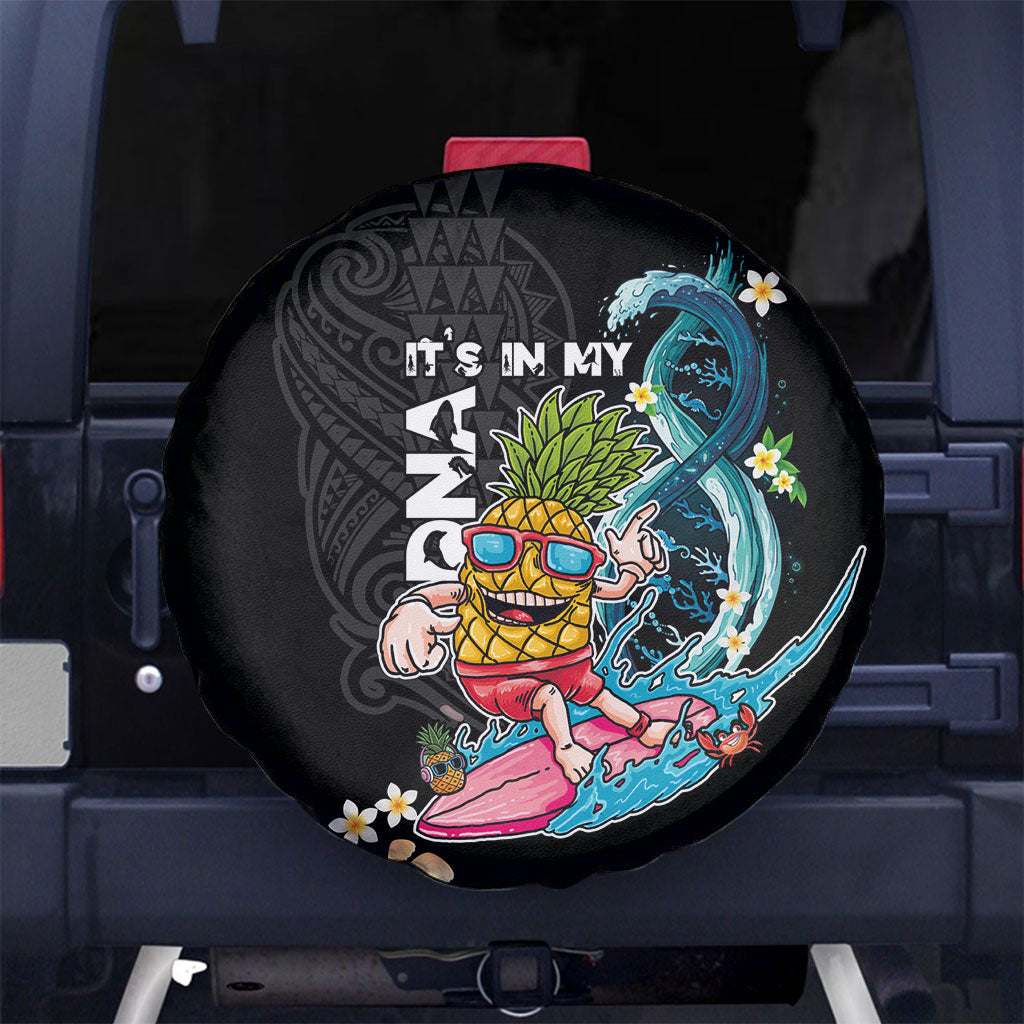 Hawaii Pineapple Surfing Spare Tire Cover It's in My DNA - Kakau and Polynesian Pattern LT03 No hole Black - Polynesian Pride