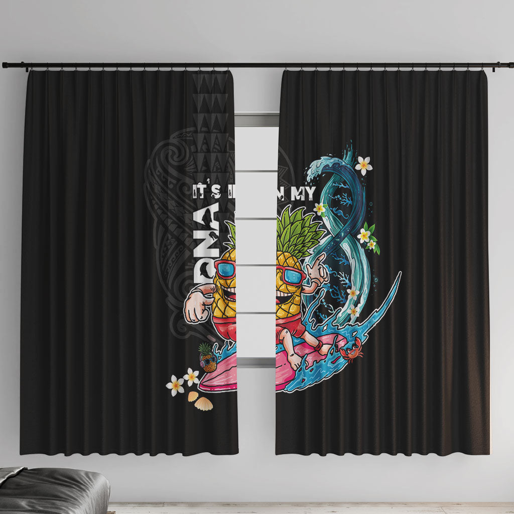 Hawaii Pineapple Surfing Window Curtain It's in My DNA - Kakau and Polynesian Pattern LT03 With Hooks Black - Polynesian Pride