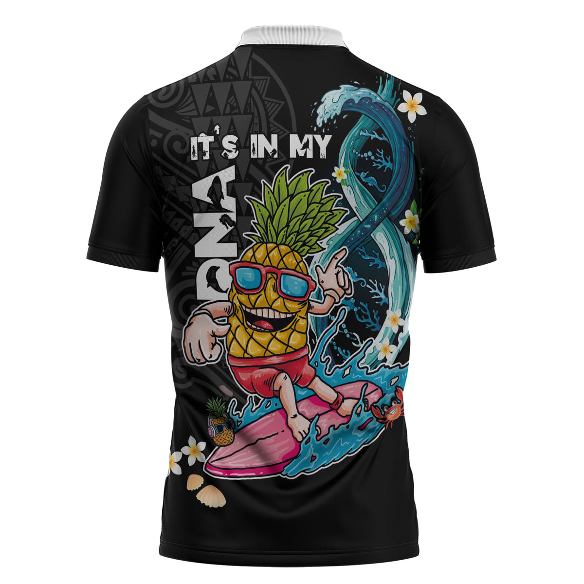 Hawaii Pineapple Surfing Zipper Polo Shirt It's in My DNA - Kakau and Polynesian Pattern LT03 - Polynesian Pride