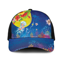 Palau Baseball Net Cap Jellyfish with Coral Reefs Ocean Vibe and Tapa Pattern LT03 One Size Black Blue - Polynesian Pride