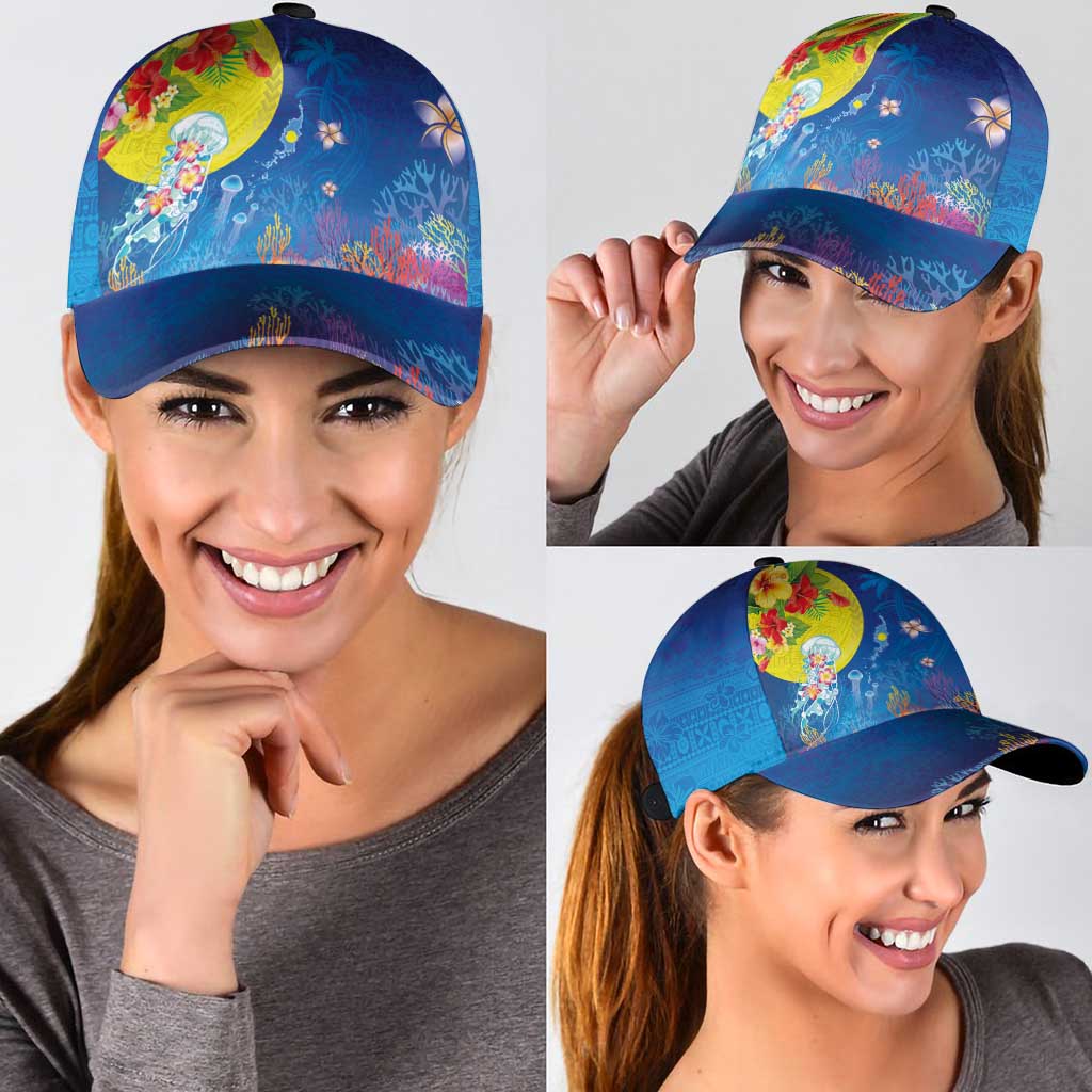 Palau Classic Cap Jellyfish with Coral Reefs Ocean Vibe and Tapa Pattern LT03 - Polynesian Pride