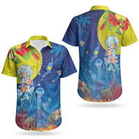 Palau Couples Matching Off The Shoulder Long Sleeve Dress and Hawaiian Shirt Jellyfish with Coral Reefs Ocean Vibe and Tapa Pattern LT03 - Polynesian Pride