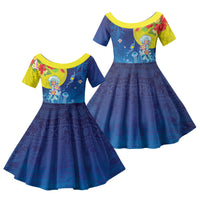 Palau Family Matching Summer Maxi Dress and Hawaiian Shirt Jellyfish with Coral Reefs Ocean Vibe and Tapa Pattern LT03 Daughter's Dress Blue - Polynesian Pride