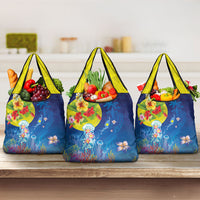 Palau Grocery Bag Jellyfish with Coral Reefs Ocean Vibe and Tapa Pattern LT03 3-pack One Size Blue - Polynesian Pride