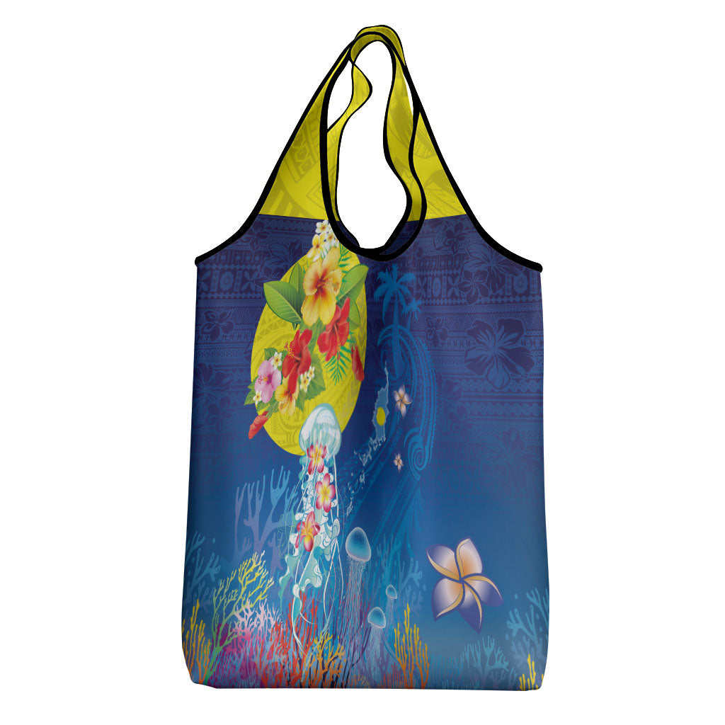Palau Grocery Bag Jellyfish with Coral Reefs Ocean Vibe and Tapa Pattern LT03 - Polynesian Pride