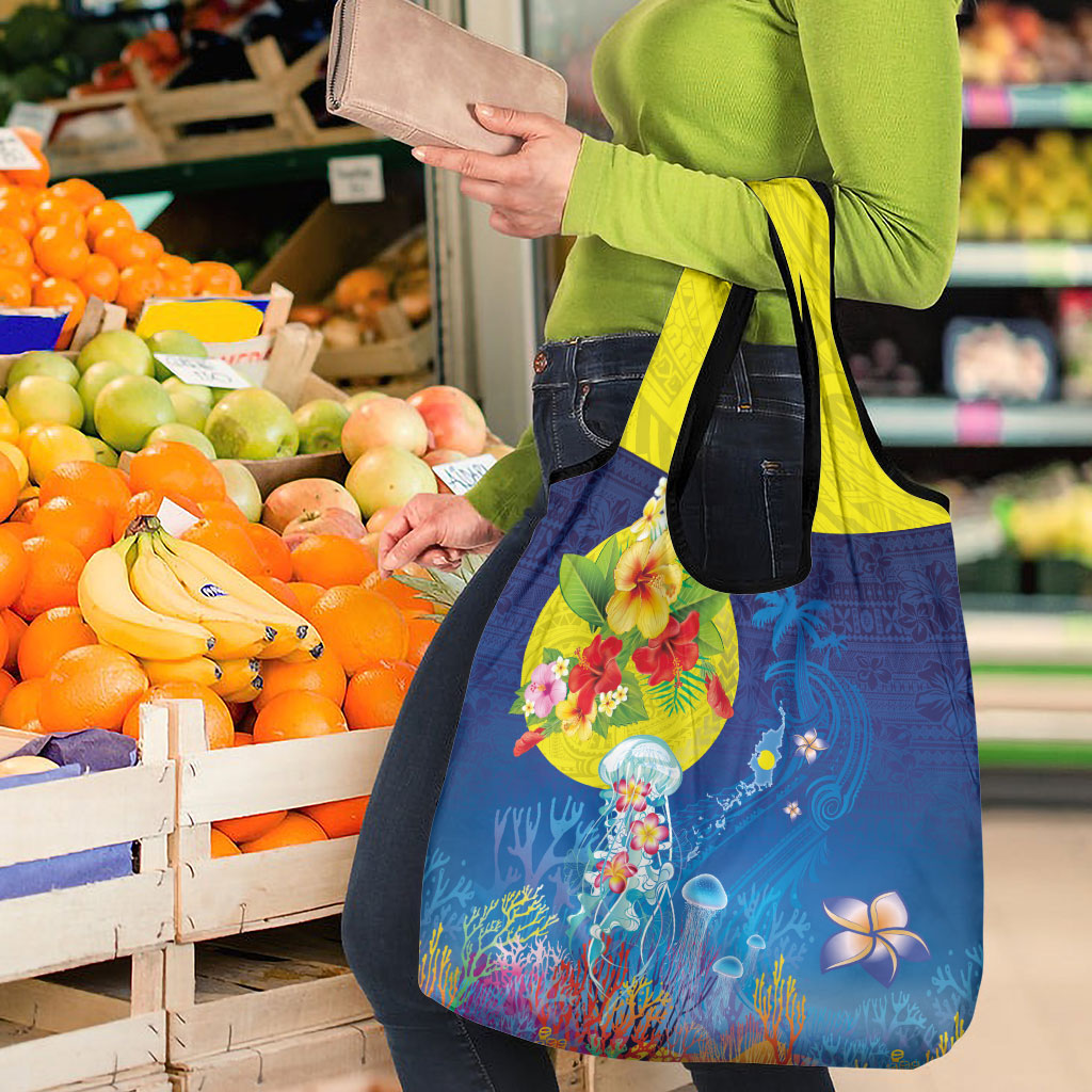 Palau Grocery Bag Jellyfish with Coral Reefs Ocean Vibe and Tapa Pattern LT03 - Polynesian Pride