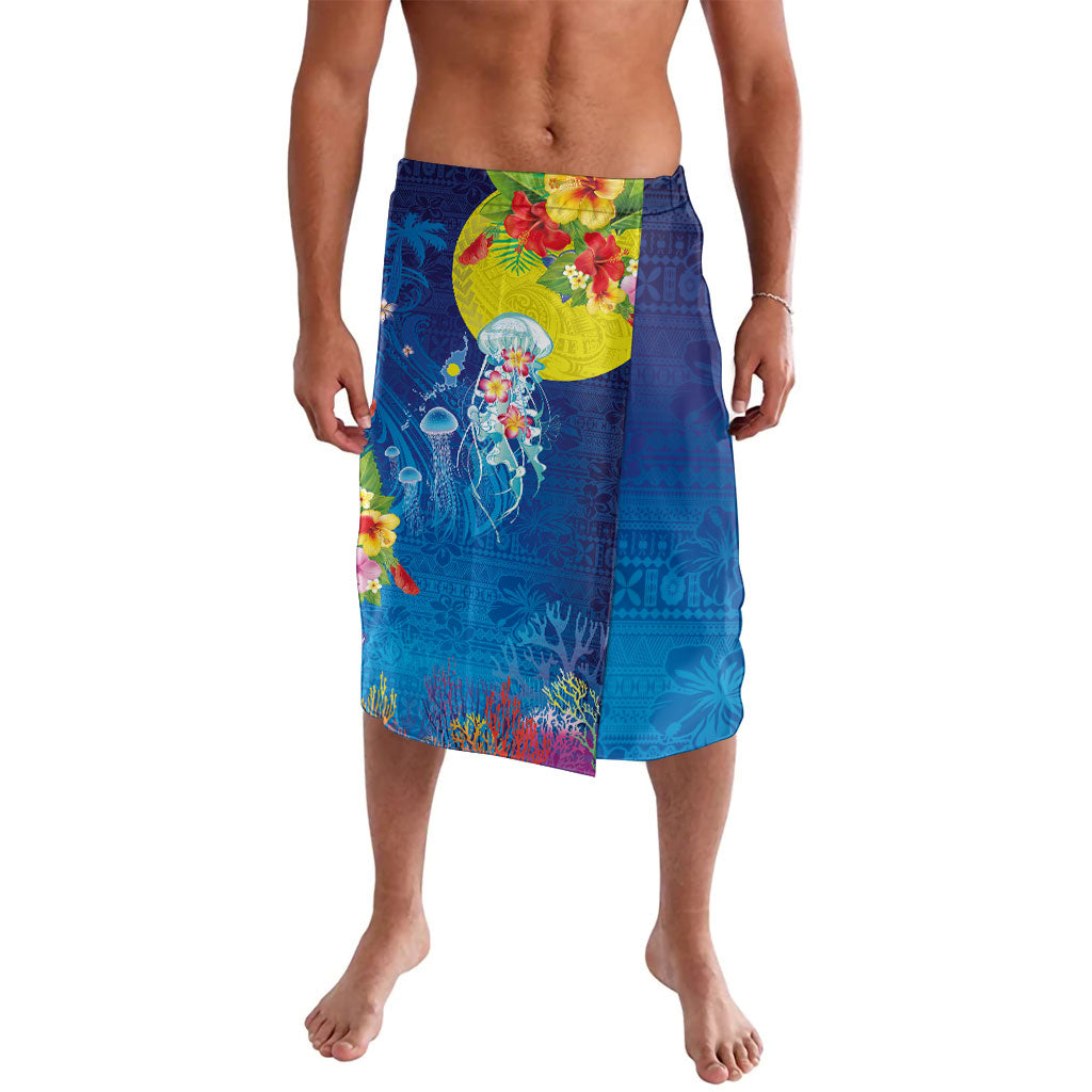 Palau Lavalava Jellyfish with Coral Reefs Ocean Vibe and Tapa Pattern LT03 Blue - Polynesian Pride