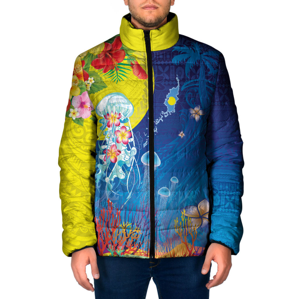 Palau Padded Jacket Jellyfish with Coral Reefs Ocean Vibe and Tapa Pattern LT03 Men Blue - Polynesian Pride