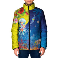 Palau Padded Jacket Jellyfish with Coral Reefs Ocean Vibe and Tapa Pattern LT03 Men Blue - Polynesian Pride