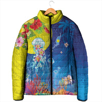 Palau Padded Jacket Jellyfish with Coral Reefs Ocean Vibe and Tapa Pattern LT03 - Polynesian Pride