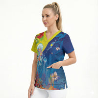 Palau Scrub Top Jellyfish with Coral Reefs Ocean Vibe and Tapa Pattern LT03 - Polynesian Pride