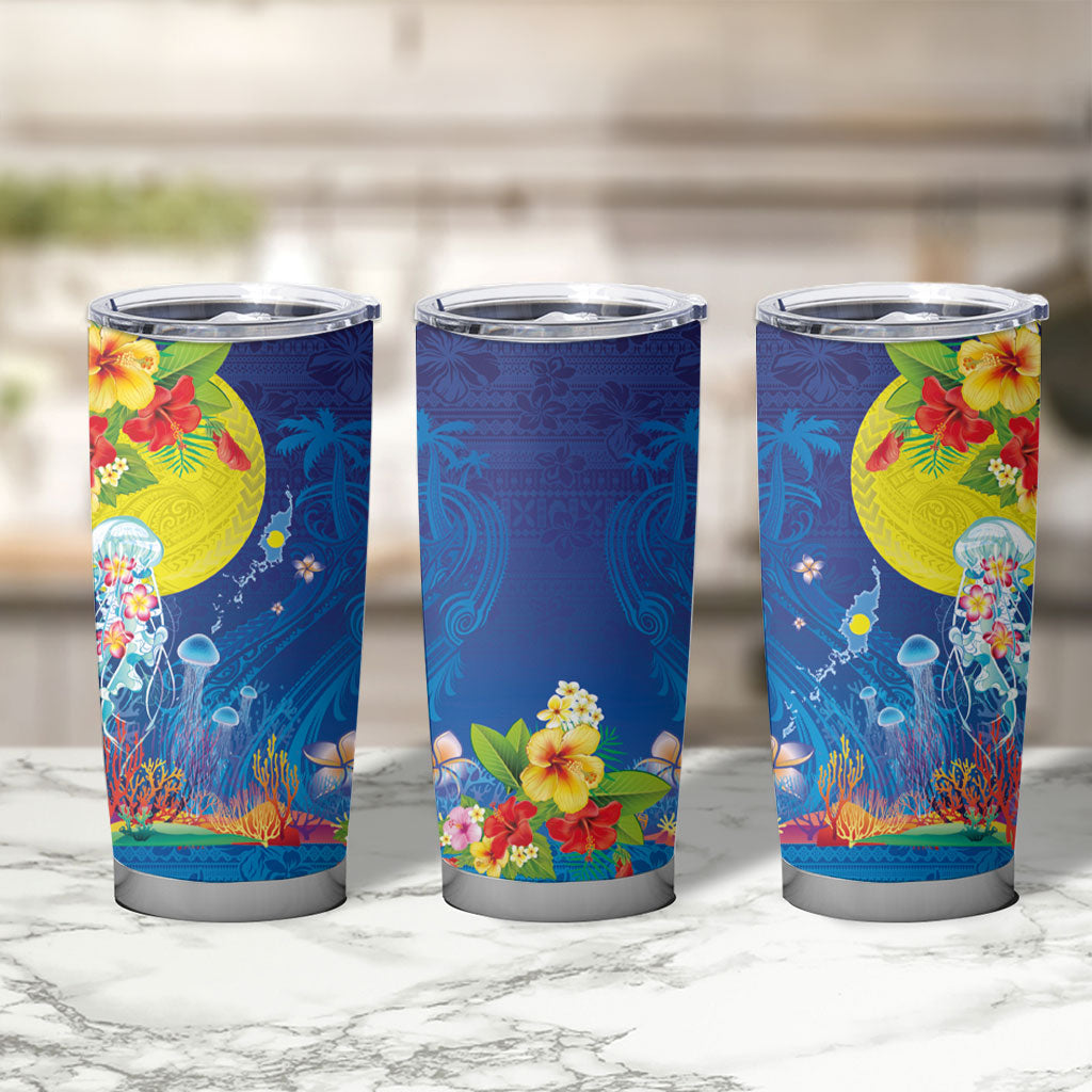 Palau Tumbler Cup Jellyfish with Coral Reefs Ocean Vibe and Tapa Pattern LT03 - Polynesian Pride