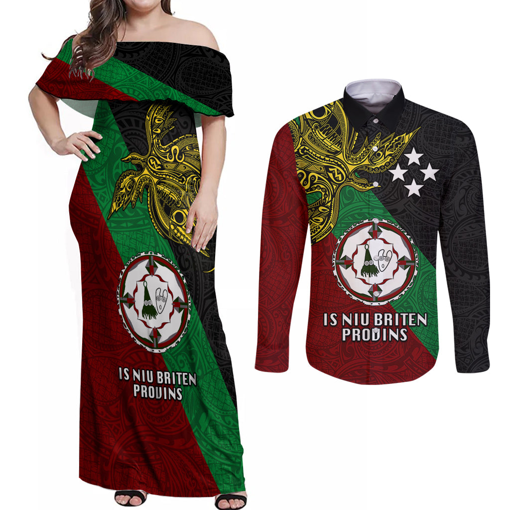 Papua New Guinea East New Britain Province Couples Matching Off Shoulder Maxi Dress and Long Sleeve Button Shirts PNG Birds Of Paradise Polynesian Arty Style LT03 Green - Polynesian Pride