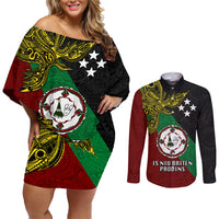 Papua New Guinea East New Britain Province Couples Matching Off Shoulder Short Dress and Long Sleeve Button Shirts PNG Birds Of Paradise Polynesian Arty Style LT03 Green - Polynesian Pride