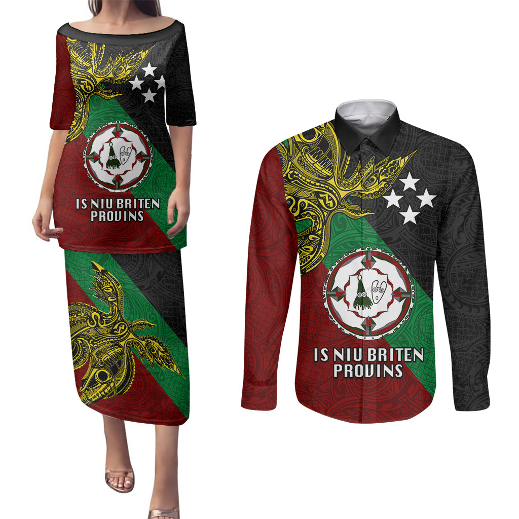Papua New Guinea East New Britain Province Couples Matching Puletasi Dress and Long Sleeve Button Shirts PNG Birds Of Paradise Polynesian Arty Style LT03 Green - Polynesian Pride