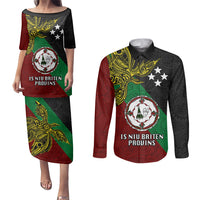 Papua New Guinea East New Britain Province Couples Matching Puletasi Dress and Long Sleeve Button Shirts PNG Birds Of Paradise Polynesian Arty Style LT03 Green - Polynesian Pride