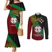 Custom Papua New Guinea East New Britain Province Couples Matching Mermaid Dress and Long Sleeve Button Shirts PNG Birds Of Paradise Polynesian Arty Style LT03 Green - Polynesian Pride