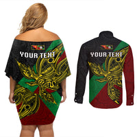 Custom Papua New Guinea East New Britain Province Couples Matching Off Shoulder Short Dress and Long Sleeve Button Shirts PNG Birds Of Paradise Polynesian Arty Style LT03 - Polynesian Pride