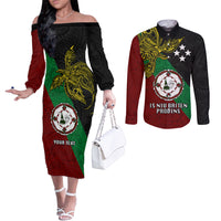 Custom Papua New Guinea East New Britain Province Couples Matching Off The Shoulder Long Sleeve Dress and Long Sleeve Button Shirts PNG Birds Of Paradise Polynesian Arty Style LT03 Green - Polynesian Pride