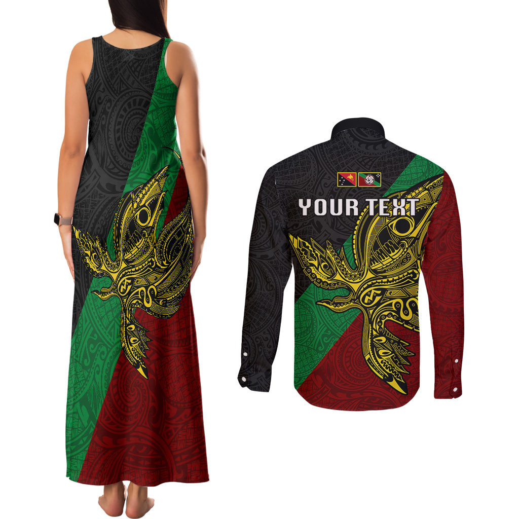 Custom Papua New Guinea East New Britain Province Couples Matching Tank Maxi Dress and Long Sleeve Button Shirts PNG Birds Of Paradise Polynesian Arty Style LT03 - Polynesian Pride