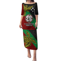 Custom Papua New Guinea East New Britain Province Puletasi PNG Birds Of Paradise Polynesian Arty Style LT03 Long Dress Green - Polynesian Pride