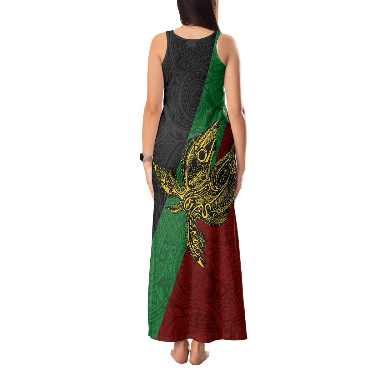Custom Papua New Guinea East New Britain Province Tank Maxi Dress PNG Birds Of Paradise Polynesian Arty Style LT03 - Polynesian Pride