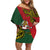 Papua New Guinea East Sepik Province Off Shoulder Short Dress PNG Birds Of Paradise Polynesian Arty Style LT03 Women Green - Polynesian Pride