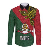 Custom Papua New Guinea East Sepik Province Long Sleeve Button Shirt PNG Birds Of Paradise Polynesian Arty Style LT03 Unisex Green - Polynesian Pride