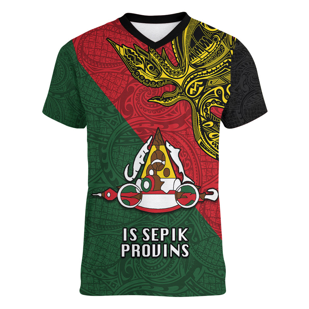 Custom Papua New Guinea East Sepik Province Women V Neck T Shirt PNG Birds Of Paradise Polynesian Arty Style LT03 Female Green - Polynesian Pride
