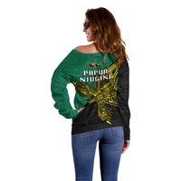 Papua New Guinea Enga Province Off Shoulder Sweater PNG Birds Of Paradise Polynesian Arty Style LT03 - Polynesian Pride