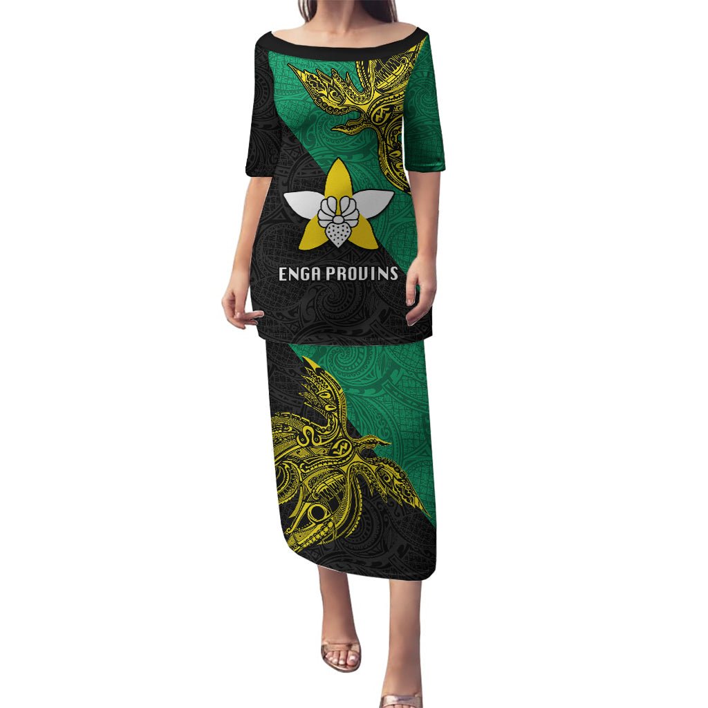 Papua New Guinea Enga Province Puletasi PNG Birds Of Paradise Polynesian Arty Style LT03 Long Dress Green - Polynesian Pride