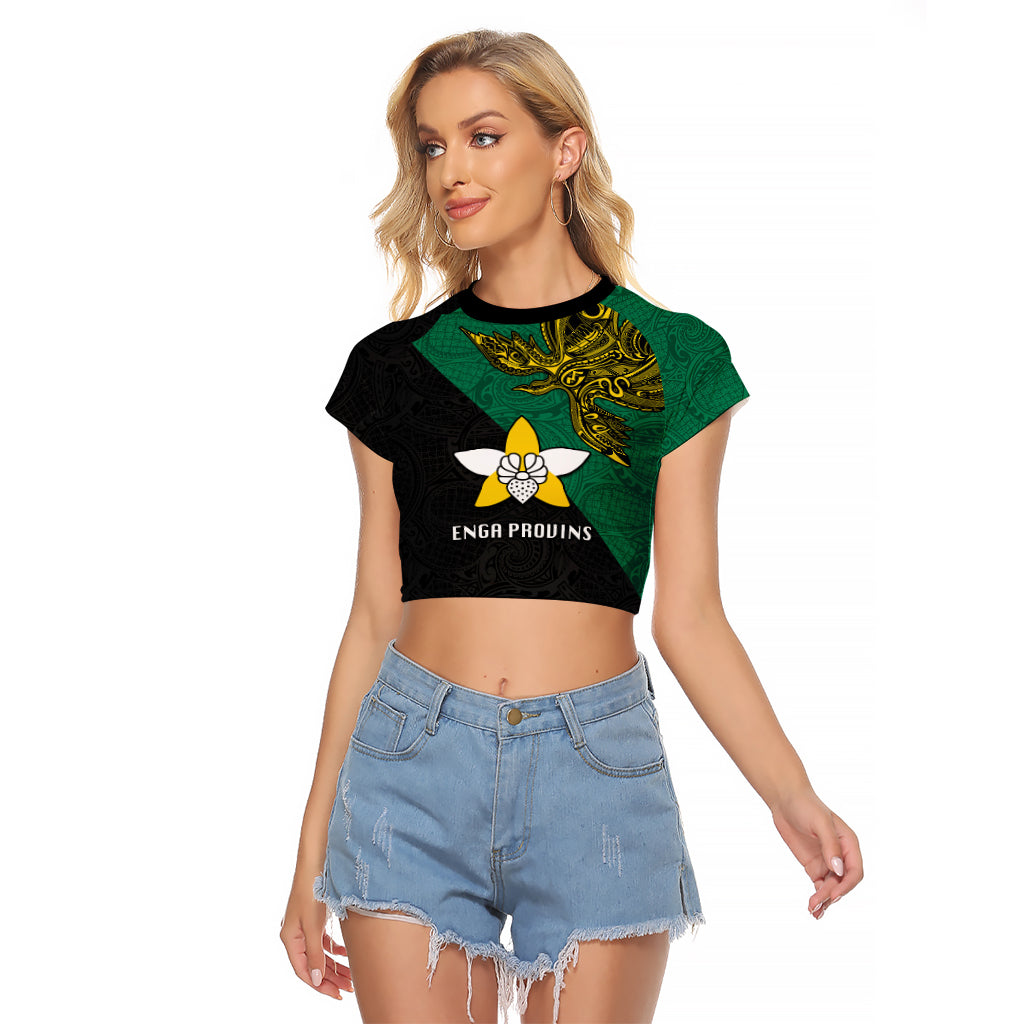 Papua New Guinea Enga Province Raglan Cropped T Shirt PNG Birds Of Paradise Polynesian Arty Style LT03 Female Green - Polynesian Pride