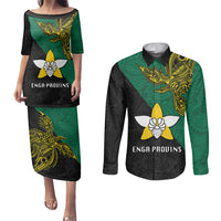 Custom Papua New Guinea Enga Province Couples Matching Puletasi Dress and Long Sleeve Button Shirts PNG Birds Of Paradise Polynesian Arty Style LT03 Green - Polynesian Pride