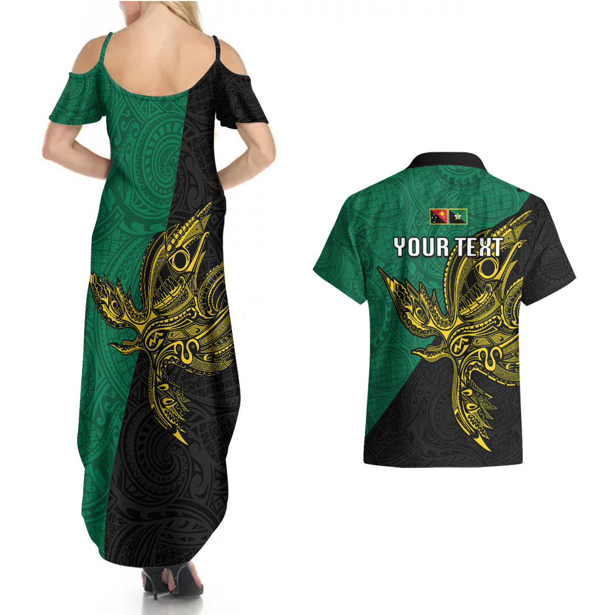 Custom Papua New Guinea Enga Province Couples Matching Summer Maxi Dress and Hawaiian Shirt PNG Birds Of Paradise Polynesian Arty Style LT03 - Polynesian Pride