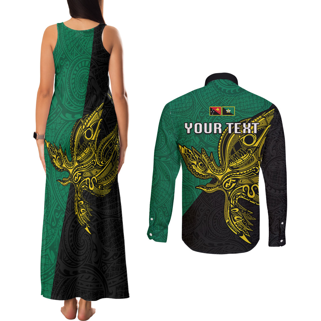 Custom Papua New Guinea Enga Province Couples Matching Tank Maxi Dress and Long Sleeve Button Shirts PNG Birds Of Paradise Polynesian Arty Style LT03 - Polynesian Pride