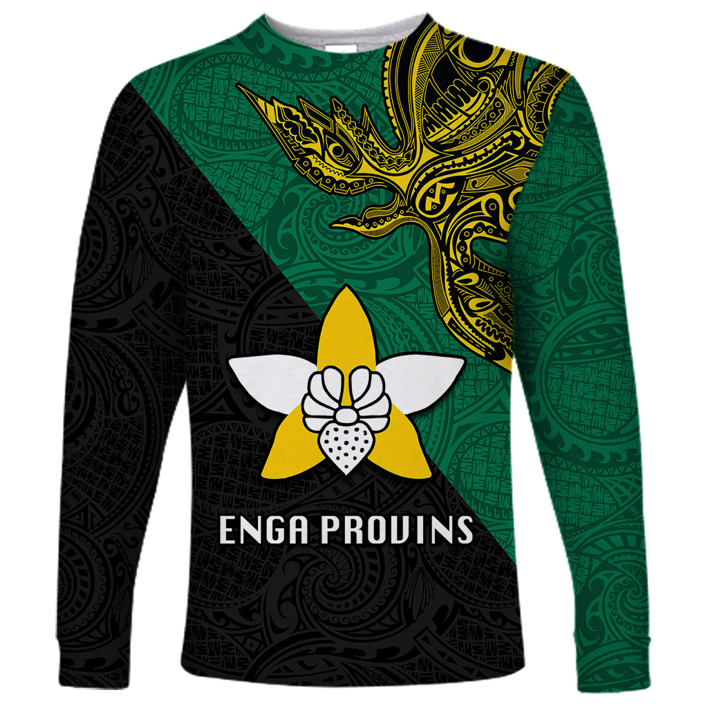 Custom Papua New Guinea Enga Province Long Sleeve Shirt PNG Birds Of Paradise Polynesian Arty Style LT03 Unisex Green - Polynesian Pride