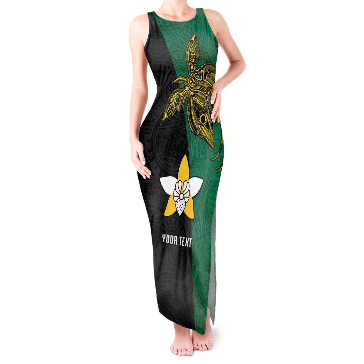 Custom Papua New Guinea Enga Province Tank Maxi Dress PNG Birds Of Paradise Polynesian Arty Style LT03 Women Green - Polynesian Pride