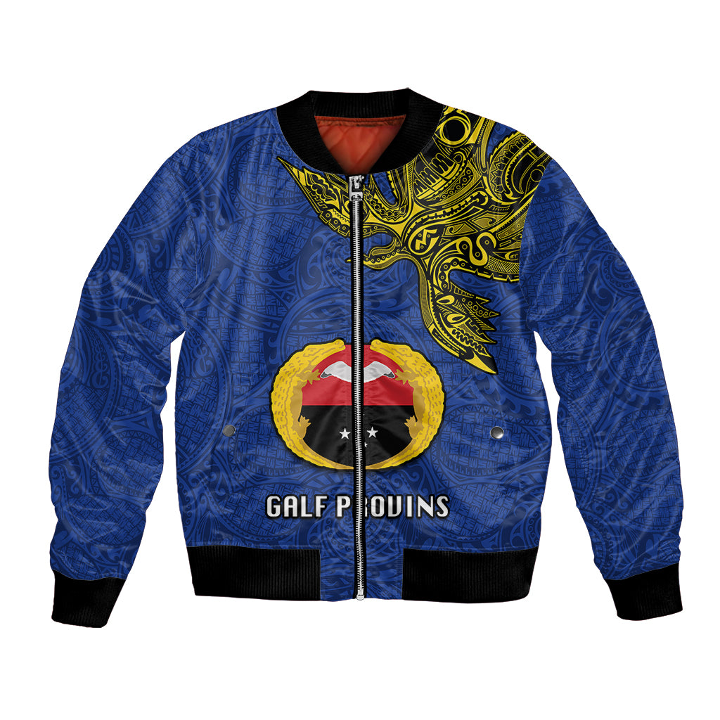 Papua New Guinea Gulf Province Bomber Jacket PNG Birds Of Paradise Polynesian Arty Style LT03 Unisex Blue - Polynesian Pride