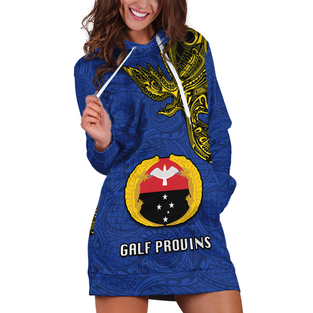 Papua New Guinea Gulf Province Hoodie Dress PNG Birds Of Paradise Polynesian Arty Style LT03 Blue - Polynesian Pride