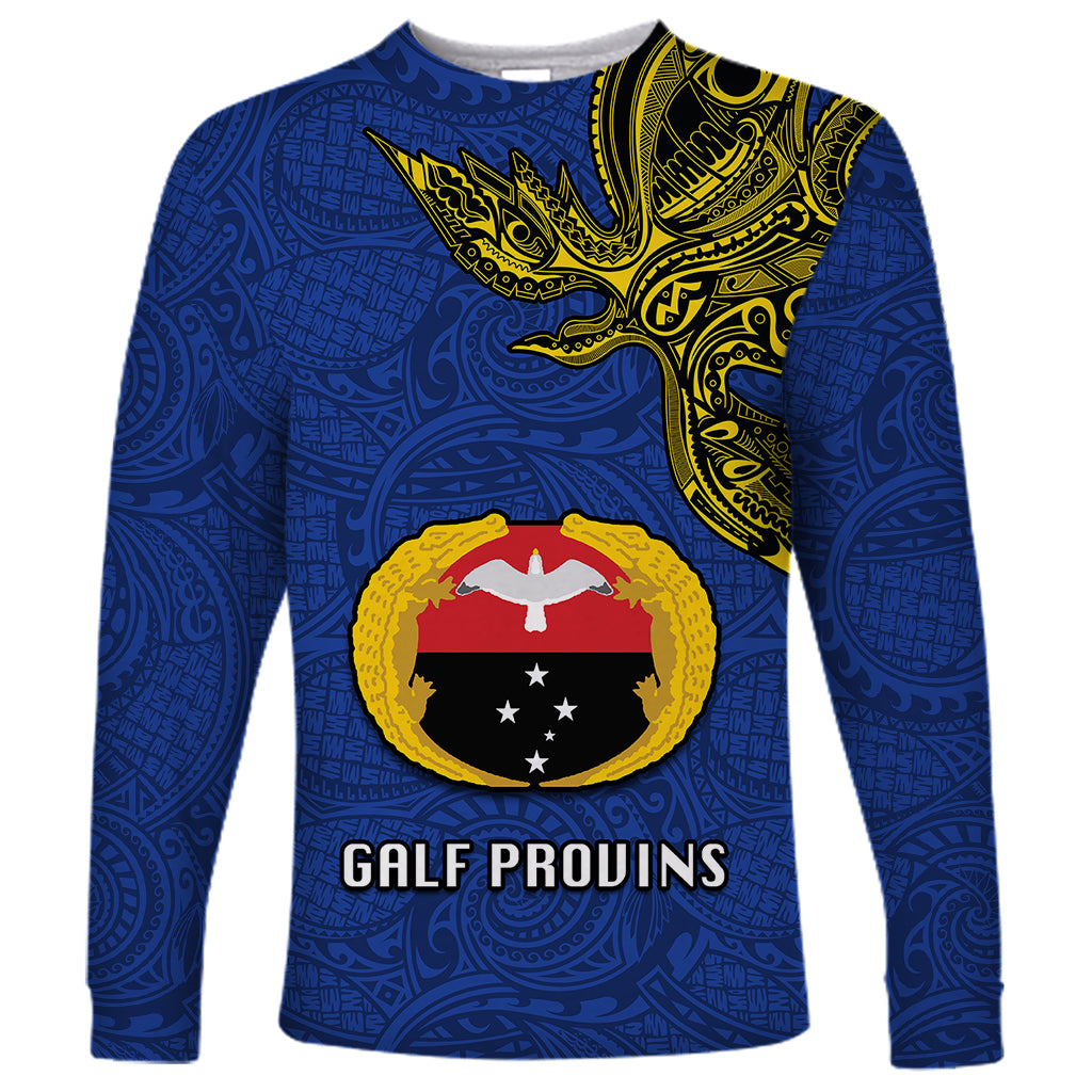 Papua New Guinea Gulf Province Long Sleeve Shirt PNG Birds Of Paradise Polynesian Arty Style LT03 Unisex Blue - Polynesian Pride