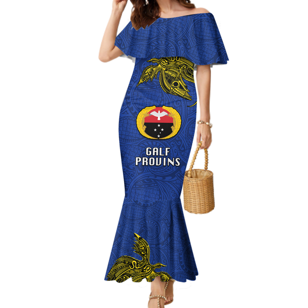 Papua New Guinea Gulf Province Mermaid Dress PNG Birds Of Paradise Polynesian Arty Style LT03 Women Blue - Polynesian Pride