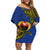 Papua New Guinea Gulf Province Off Shoulder Short Dress PNG Birds Of Paradise Polynesian Arty Style LT03 Women Blue - Polynesian Pride